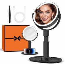 Lighted Makeup Mirror 30X, 3 Lighting Modes & Adjustable Brightness, 2-Sided Height-Adjustable Vanity Mirror for Bathroom – Compatible with Black