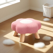 Flower Stool Pink Round Ottoman with Wooden Frame and Plush