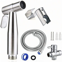 Premium Stainless Steel Bidet Sprayer Shattaf Bathroom Toilet T-Adapter Hose Kit
