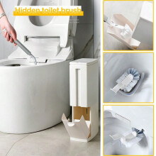 Push-Open Lid Bathroom Trash Can with Toilet Brush Holder – Durable Plastic, Minimalist Design, No Electricity, Compatible with Small Bathrooms