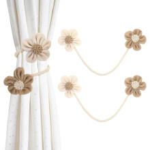 Boho Flower Curtain Tiebacks Beige Brown2Pack