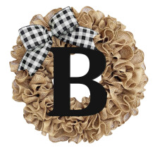 Burlap Last Name Wreath with Bow, Year-Round Farmhouse Door Decor, 26-Letter Welcome Sign Garland – Compatible with Front Door Hangers