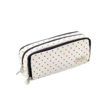 3-Compartment Black Dots Pencil Case – Large Canvas Pen Bag, Portable Organizer for Writing Tools, Compatible with School & Office