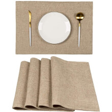 Washable Placemats for Kids Roll Up Set of 4 Washable Heat Resistant Woven Fabric Place Mats for Dinner Table, 13x19, Linen