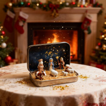 Mini presepe natalizio in resina Sacra Famiglia1Set
