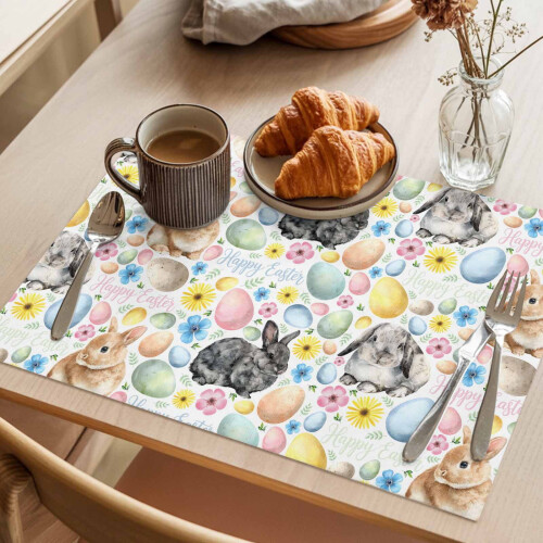 Σουπλά Happy Easter Rabbit Σετ 8 τεμαχίων – Αντιολισθητικά, Πλενόμενα, Ροζ/Μπλε Σχέδιο 2