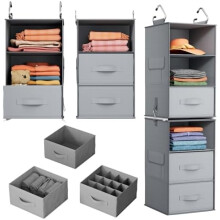 6-Shelf Hanging Closet Organizer with 2 Separable 3-Tier Shelves & 3 Removable Drawers – Gray