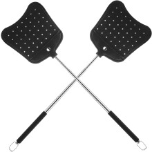 Leather Fly Swatter 2-Pack, Telescopic Heavy-Duty Extendable Swatter with Long Metal Handle for Indoor/Outdoor – Compatible with Standard Mounts