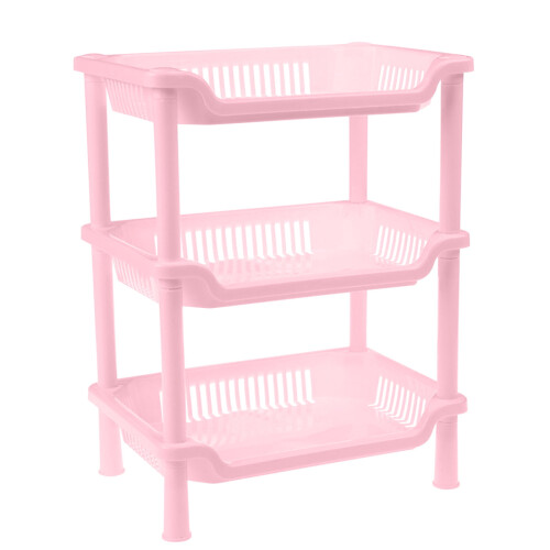 Plastic Three-Tier Storage Rack for Bathroom and Kitchen, Rectangular Floor Standing Organizer with Adjustable Shelves