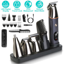 All-in-One Cordless Beard Trimmer Kit with 5 Heads, IPX5 Waterproof, Compatible with Face/Nose/Body Grooming