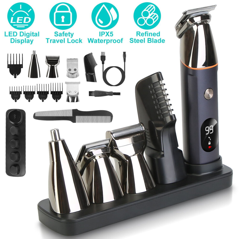 All-in-One Cordless Beard Trimmer Kit with 5 Heads, IPX5 Waterproof, Compatible with Face/Nose/Body Grooming