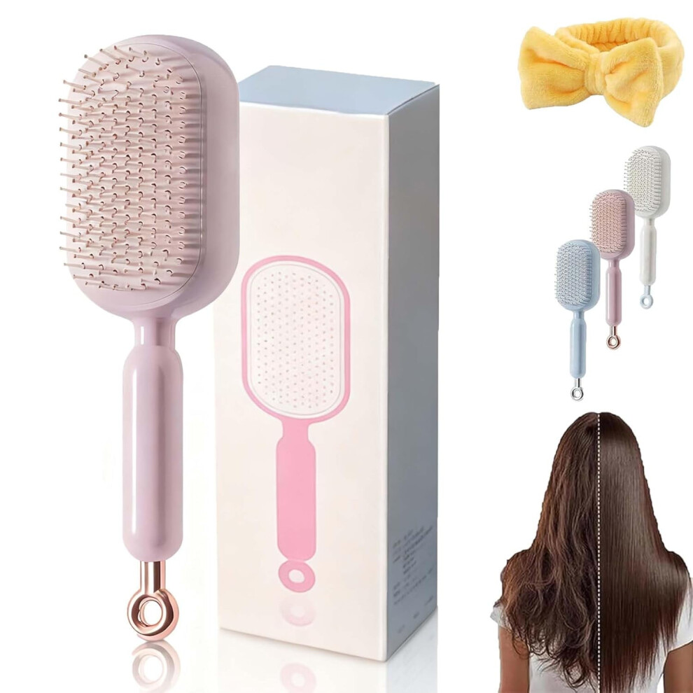 Retractable Cushion Massage Comb, Self Cleaning Hair Brush for Detangling Thick & Curly Hair, Anti Static for Wet/Dry Use