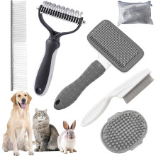 6-delt plejebørstesæt til hunde og katte med opbevaringspose