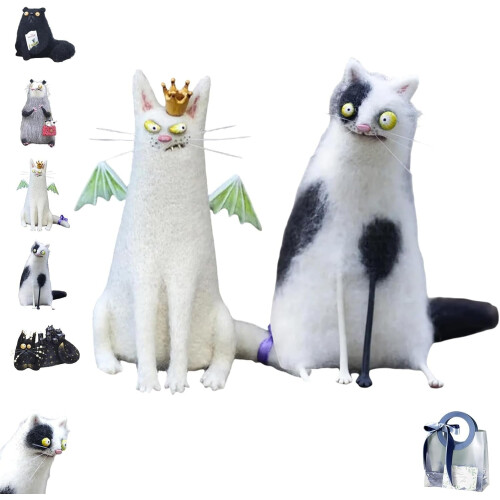 Gato em feltro de lã feito à mão, 15 cm