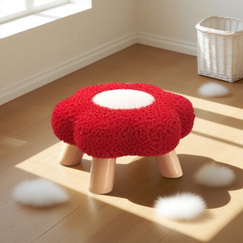 Taburete de madera con forma de flor – Acolchado de terciopelo, 25 cm