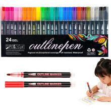 Dreamy Sparkle Dual-Line Contour Pen Set with Metallic Outline, Double Line Outline Art Pen, Quick-Dry Ink for Drawing, Coloring