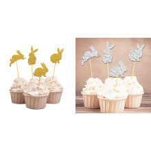 8PCS Glitter Easter Rabbit Cake Toppers – Happy Easter & Birthday Dessert Decor, Compatible with Standard Cake Pops