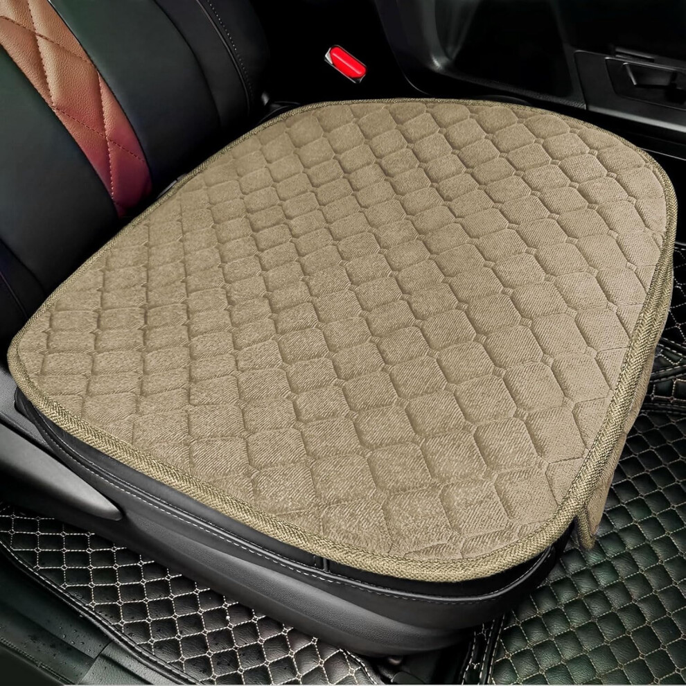 2Pc Khaki Universal Car Seat Covers With Storage Pockets, Padded Interior Covers For Automotive, Suv, Truck & Van Â Compatible With Most Vehicles 9399596587325
