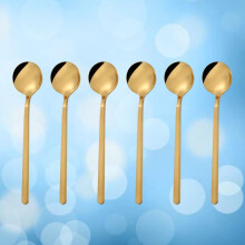 6 Pcs Golden Metal Small Round Spoon for Coffee Stirring Ergonomic Long Handle Design Adults Home Use