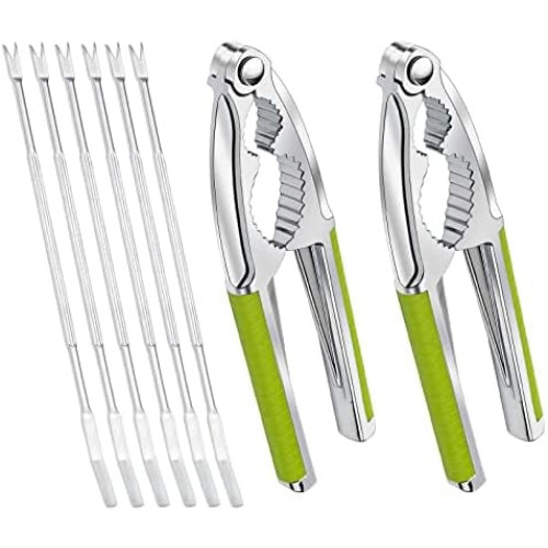 Nut Crackers, 8Pcs Multi-Purpose Stainless Steel Seafood Pecan Cracker, Non-slip Handle Walnut Cracking Tools (Green)