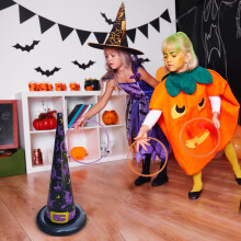 Inflatable Witch Hat Ring Toss Game with 3 Pieces Set for Halloween Party Activities and Carnival Fun Family Entertainment(Purple)