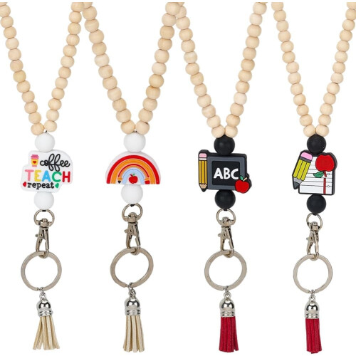Lehrer-Lanyards aus Holz mit Silikonperlen (4 Stück)