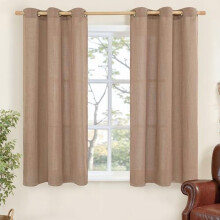 Mocha Brown Linen Curtains 42x48", 2 Panels, Semi-Sheer Grommet Drapes, Light Filtering, Compatible with Standard Rod