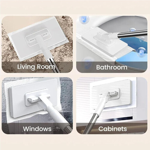Snap Grip Mini Mop, Zero Touch Retractable Push Pull Convenient Cloth Changing, Wet & Dry Easy Mopping Flat Dust Mop for Gaps Multi-Surface 2