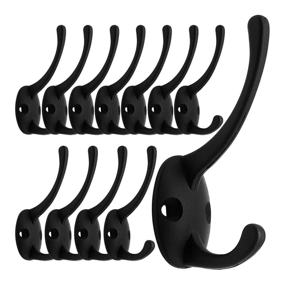 12 Pack Black Coat Hooks Wall Mounted With Retro Double Hooks Utility Black Hooks For Coat Scarf Bag Towel Key Cap 9399596588858