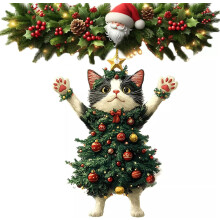 Funny Black & White Cats Christmas Ornament, Acrylic Hanging Xmas Decor, Compatible with Cat Lovers