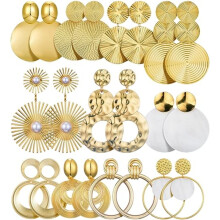 Goldene Hängeohrringe, Set mit runden, gehämmerten Scheiben, 11 Paar
