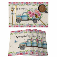Ensemble de 4 sets de table printaniers à motifs floraux, roses et hortensias, en lin rétro antidérapant et lavable, pour les repas en intérieur