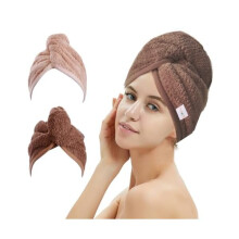 2 Pack Hair Drying Towels, Hair Wrap Towels, Absorbent Microfiber Hair Towel Turban with Button Design to Dry Hair Quickly(Coffee& Pink)