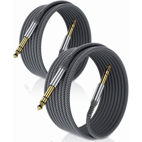 Καλώδιο οργάνου TRS 1/4" 15ft2-Pack, καλώδιο στερεοφωνικού ήχου 6,35 mm για κιθάρα, μπάσο,
