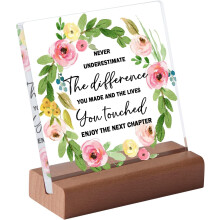 Cadeau de départ à la retraite pour femme : Plaque acrylique avec support en bois – Cadeau pour patronne et collègue, décoration de bureau