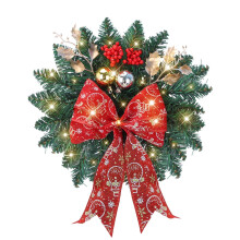 Couronne de Noël lumineuse de 35 cm avec nœud, décoration LED pour fenêtre/porte – Compatible avec les styles classiques