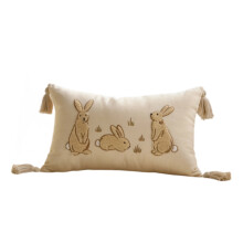 Taie d'oreiller décorative lapin de Pâques brodée en 3D 30 x 50 cm (11,81 x 19,69 pouces) en polyester amovible et lavable, idéale pour le salon