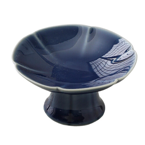 Ceramic Footed Dessert Plate Deep Blue 1 Pack