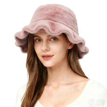 Trendy nieuwe dameshoeden voor de herfst en winter: vissershoedjes in effen kleur met ruches, ideaal voor zon en warmte buitenshuis, roze, one size