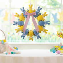 Couronne de Pâques floquée, décorations de Pâques avec lapin, couronne artificielle pour porte d'entrée, 45 cm