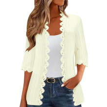 Cárdigan tipo kimono ligero para mujer con frente abierto, manga 3/4, ideal para el verano, la playa o como prenda informal.