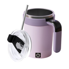 Mug à café magnétique automatique, en acier inoxydable avec couvercle, poignée et paille – Compatible avec les agitateurs standard