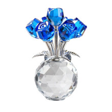 Bouquet de roses en cristal bleu, ornement décoratif pour la maison, la table ou une étagère, décoration d'anniversaire de mariage