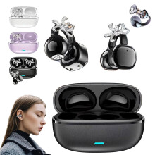 Nouveaux écouteurs à clip pour oreilles ouvertes – Bluetooth sans fil, réduction de bruit par IA, appels ultra-clairs, décoration en strass,