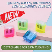 4-Pc Handheld Pencil Sharpeners with Lid, Dual Hole for Crayons, Graphite, Pastel, Lip/Eyebrow Pencils – Multicolor, Office Supplies