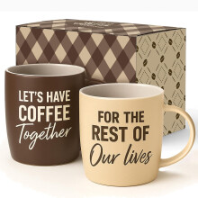 Coffret de tasses « Prenons un café ensemble » – Céramique 370 ml, pour lui et pour elle, Monsieur et Madame, Mariage, Fiançailles,