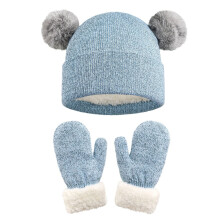 Kids Winter Beanie Hat and Gloves Set Warm Cute Bear Ear Cap Fleece Thick Mittens for Boys Girls 3-6Years