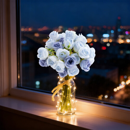 Bouquet di rose persiane blu artificiali, 27 teste 1