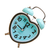 Heart-Shaped Desktop Alarm Clock Sky-Blue with Ring Bell for Home 1Pc
