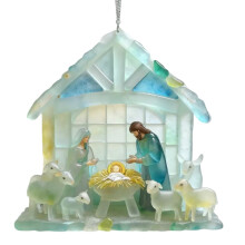 3.9" Sea Glass Nativity Ornament, Acrylic Christmas Tree Decor, Holy Family Figure, Christian Gift for Women, Mom, Grandma – Compatible with
